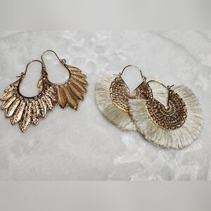 Womens 2 Pair Set of Elegant Gold Bohemian Earrings